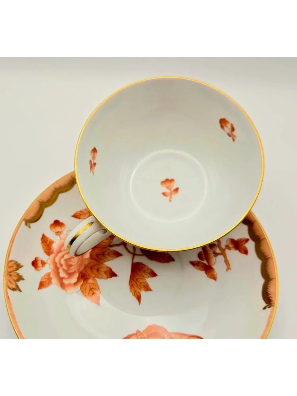 Herend Teacup, Hand Painted Fortuna Pattern, Rust Floral w/Butterfly